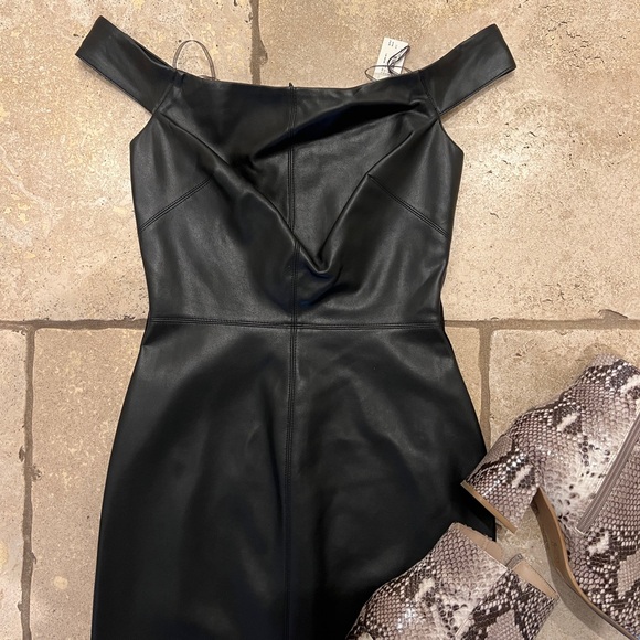 Bailey | 44 Off shoulder Pleather cocktail dress - Picture 2 of 6